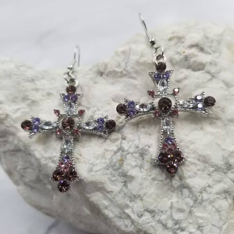 Multicolor Crystal Cross Earrings