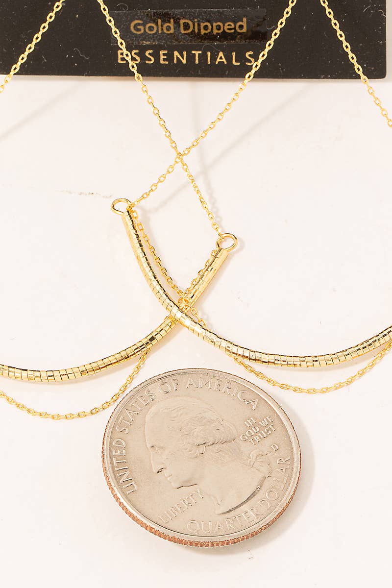 Gold Dipped Curved Bar Chain Drop Earrings