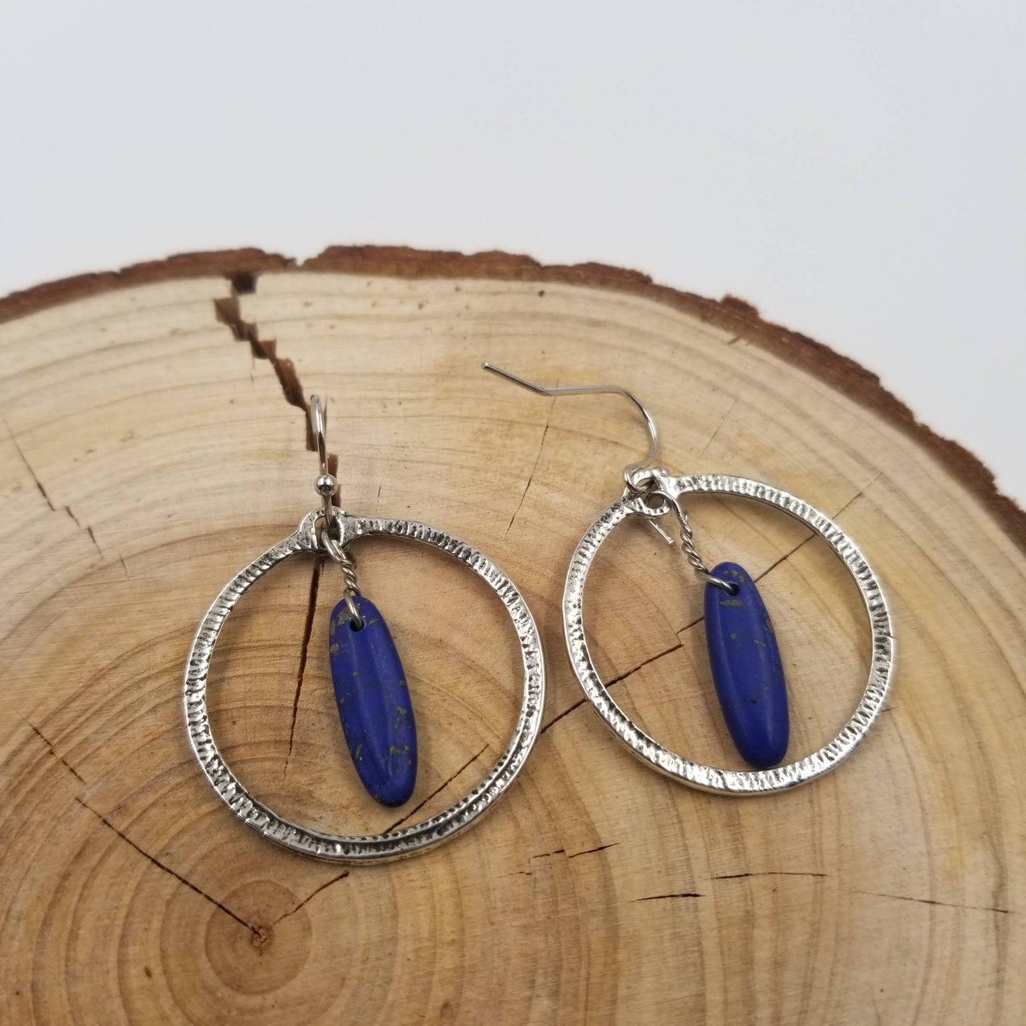 Handmade Natural Lapis Lazuli Round Earrings