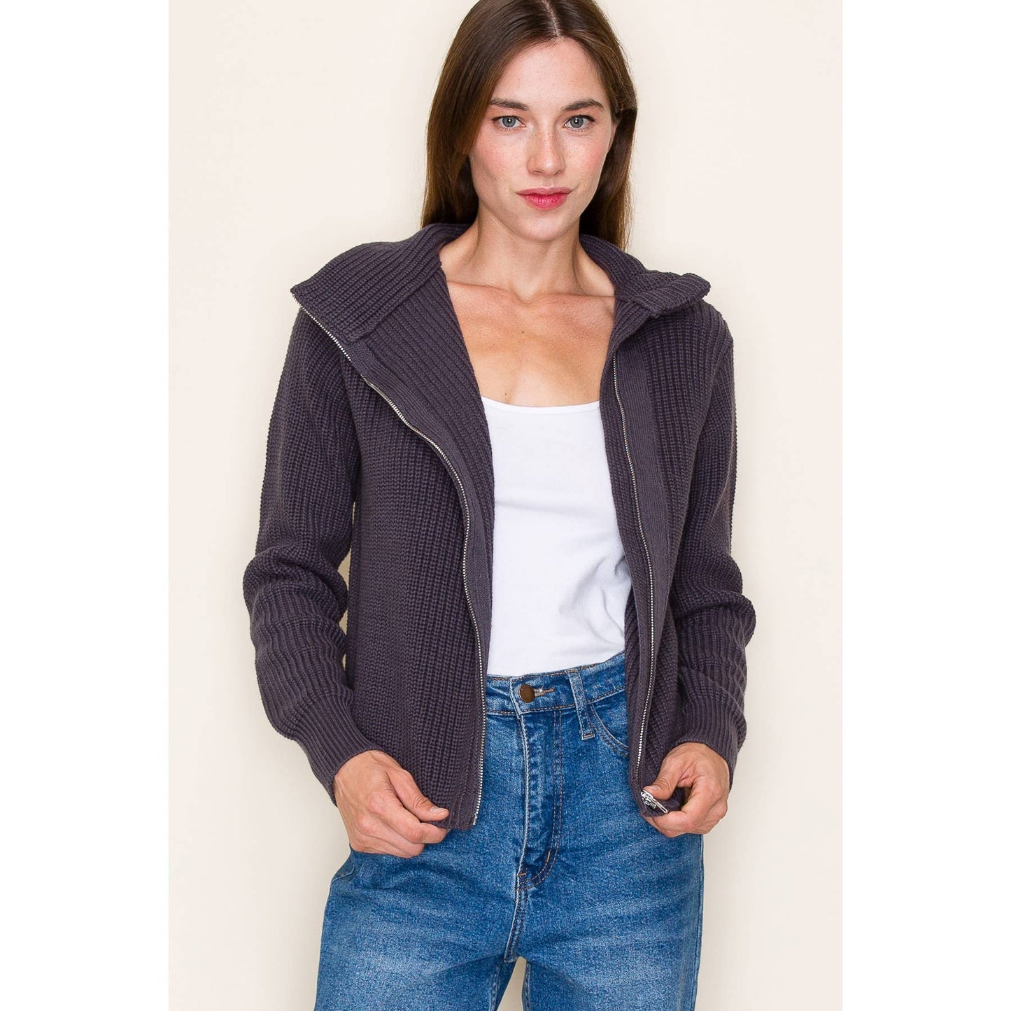 STACCATO Mock Neck Asymmetrical Collar Cardigan Jacket