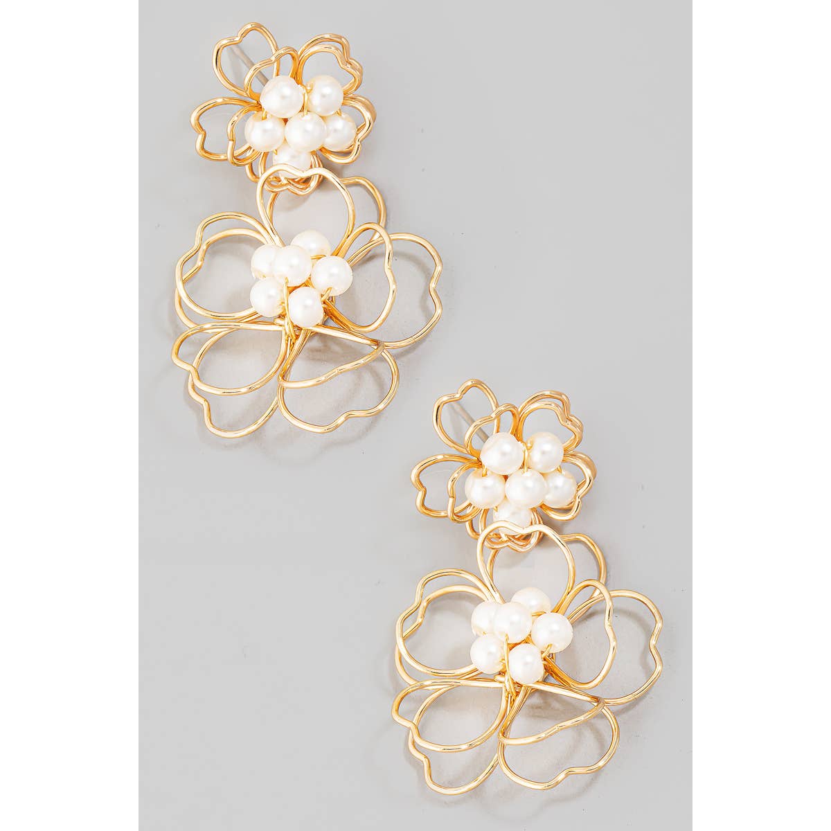 Metallic Flower Pearl Studs Drop Earrings