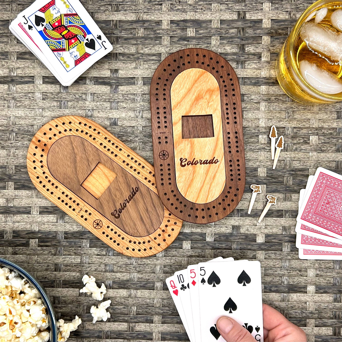 US States Mini Travel Cribbage Board Set with Custom Pegs