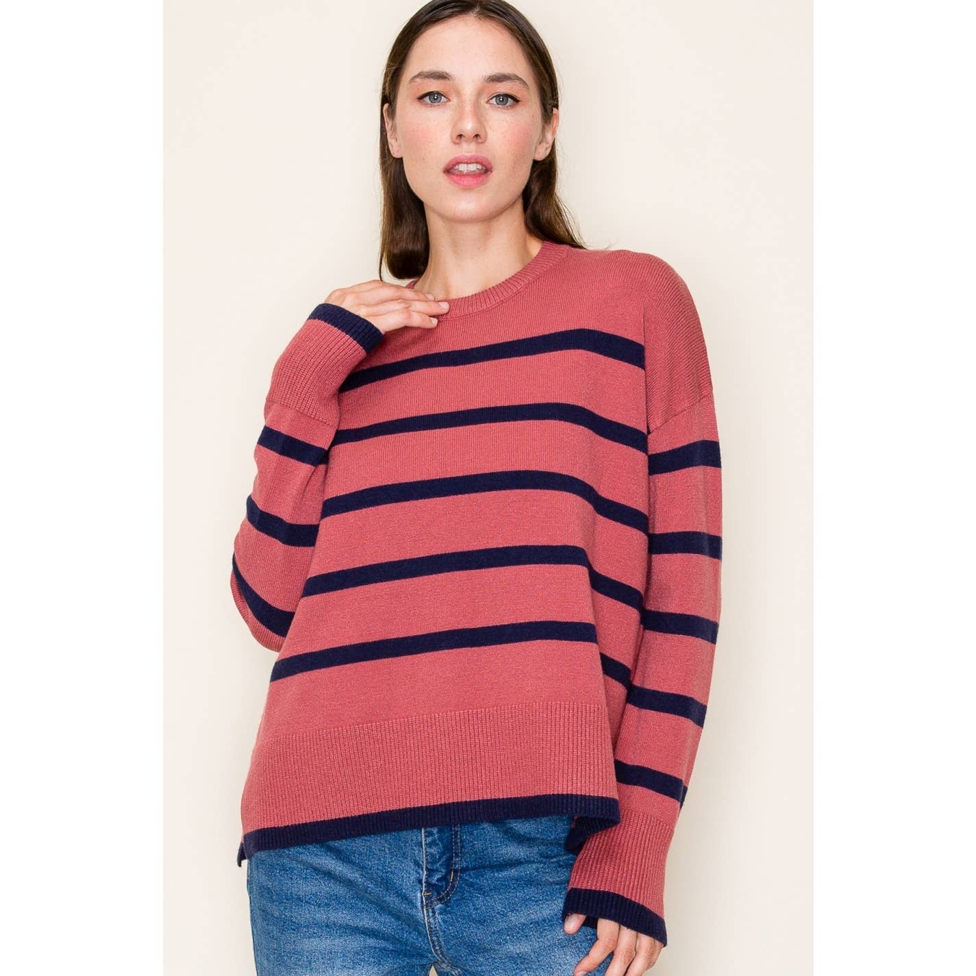 STACCATO STRIPED CREW NECK LONG SLEEVE SWEATER