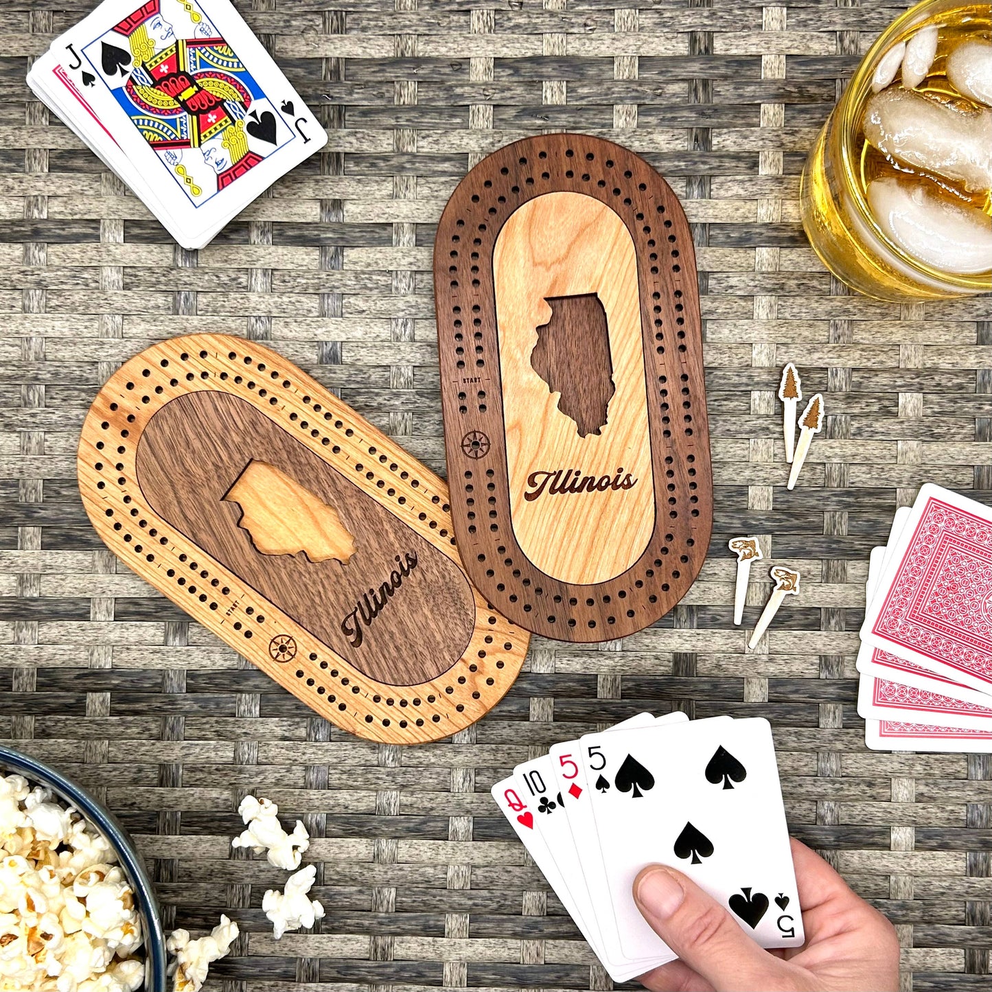 US States Mini Travel Cribbage Board Set with Custom Pegs
