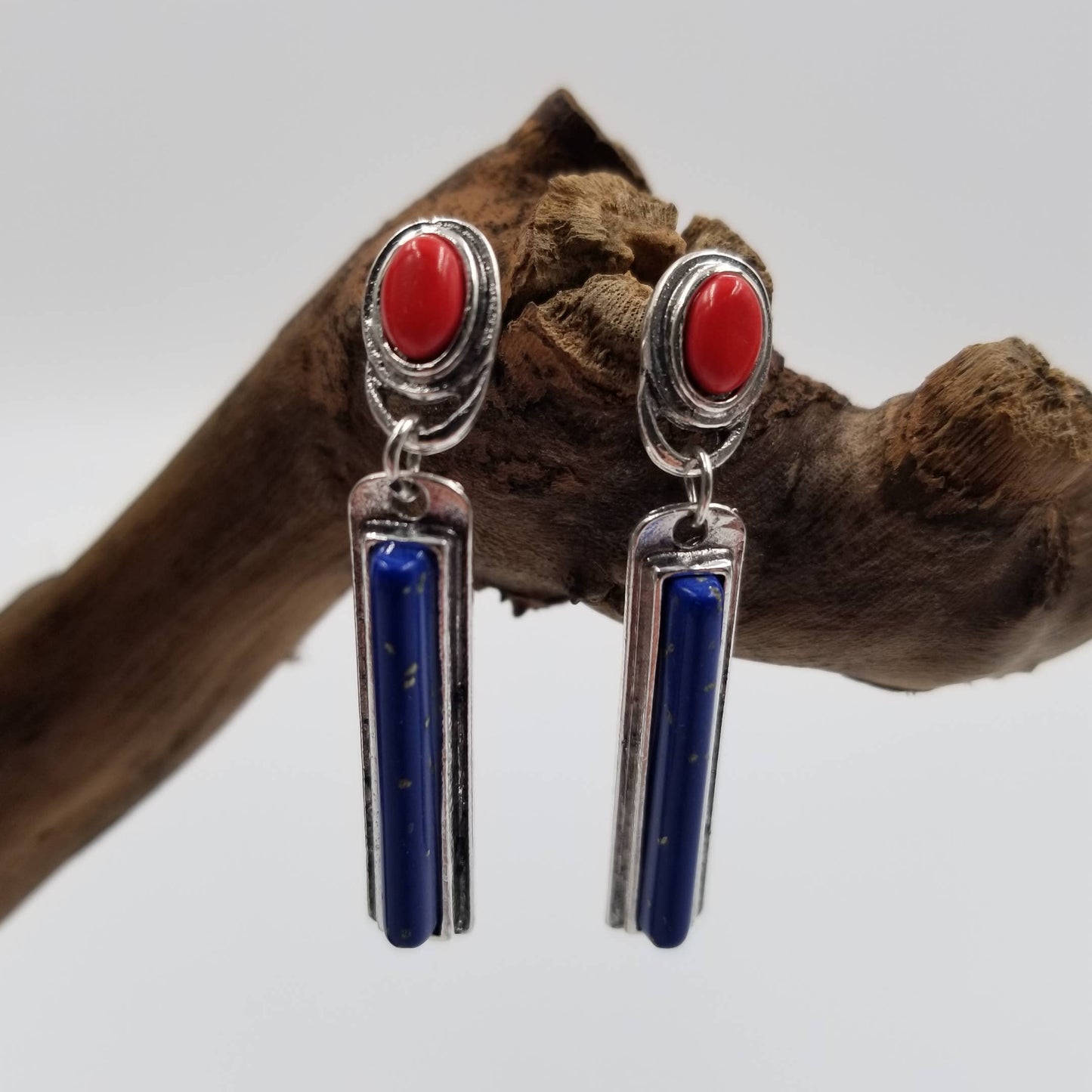 Vintage Lapis Lazuli Red Stone Earrings