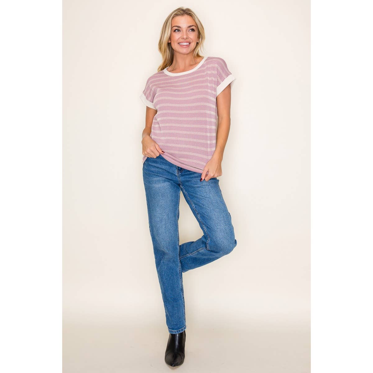 Staccato COLOR TRIM BANDED STRIPE TOP