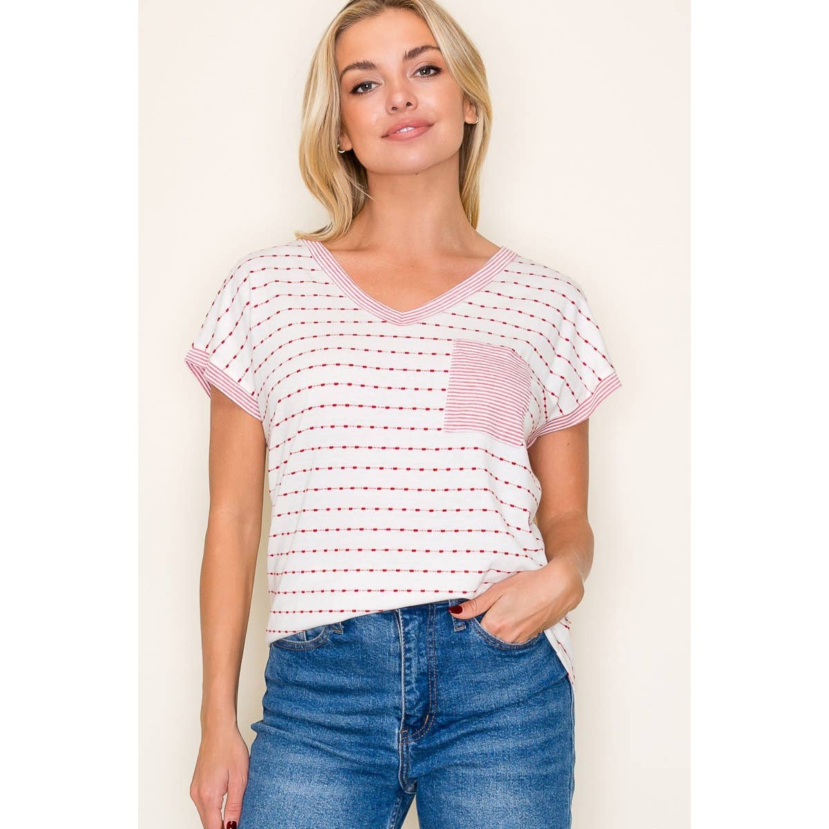 Staccato V NECK DOTTED STRIPED TOP