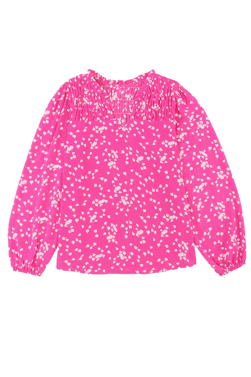 Pink Split Neck Fall Printed Crinkled Blouse