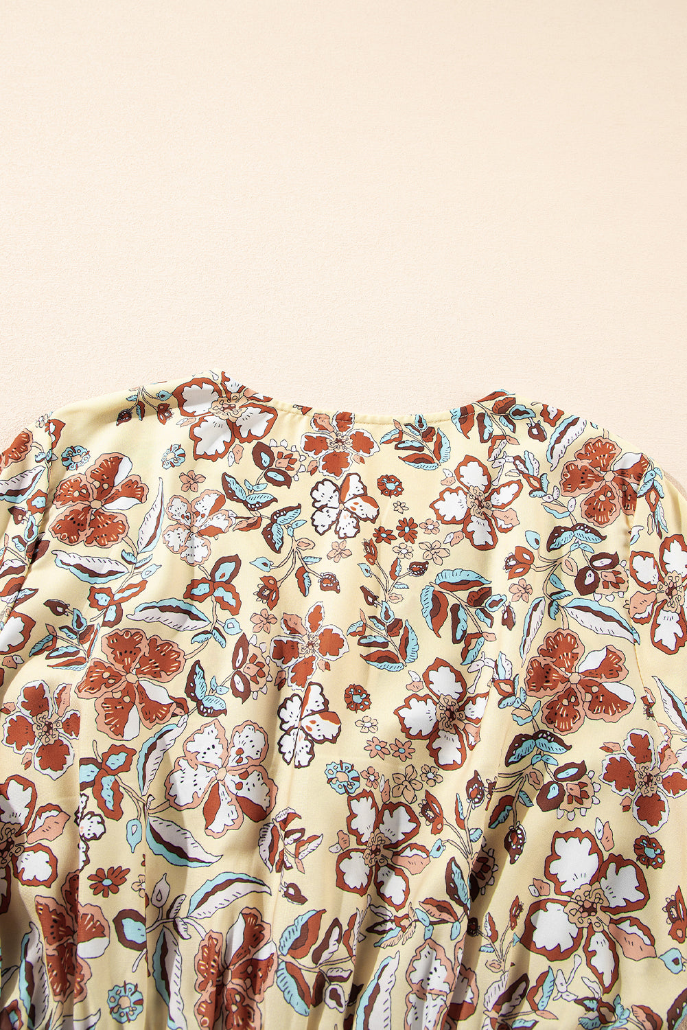 Yellow Floral V Neck Bell Sleeve Peplum Blouse
