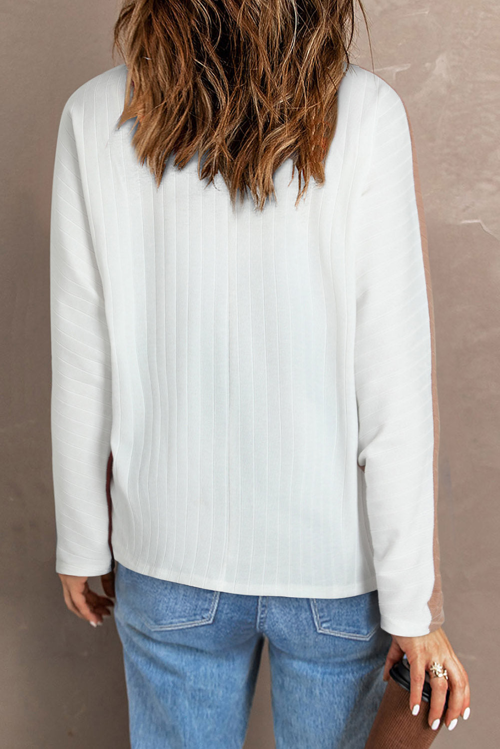 Autumn Thanksgiving Sequin Fall Leaves Graphic Colorblock Ribbed Knit Top