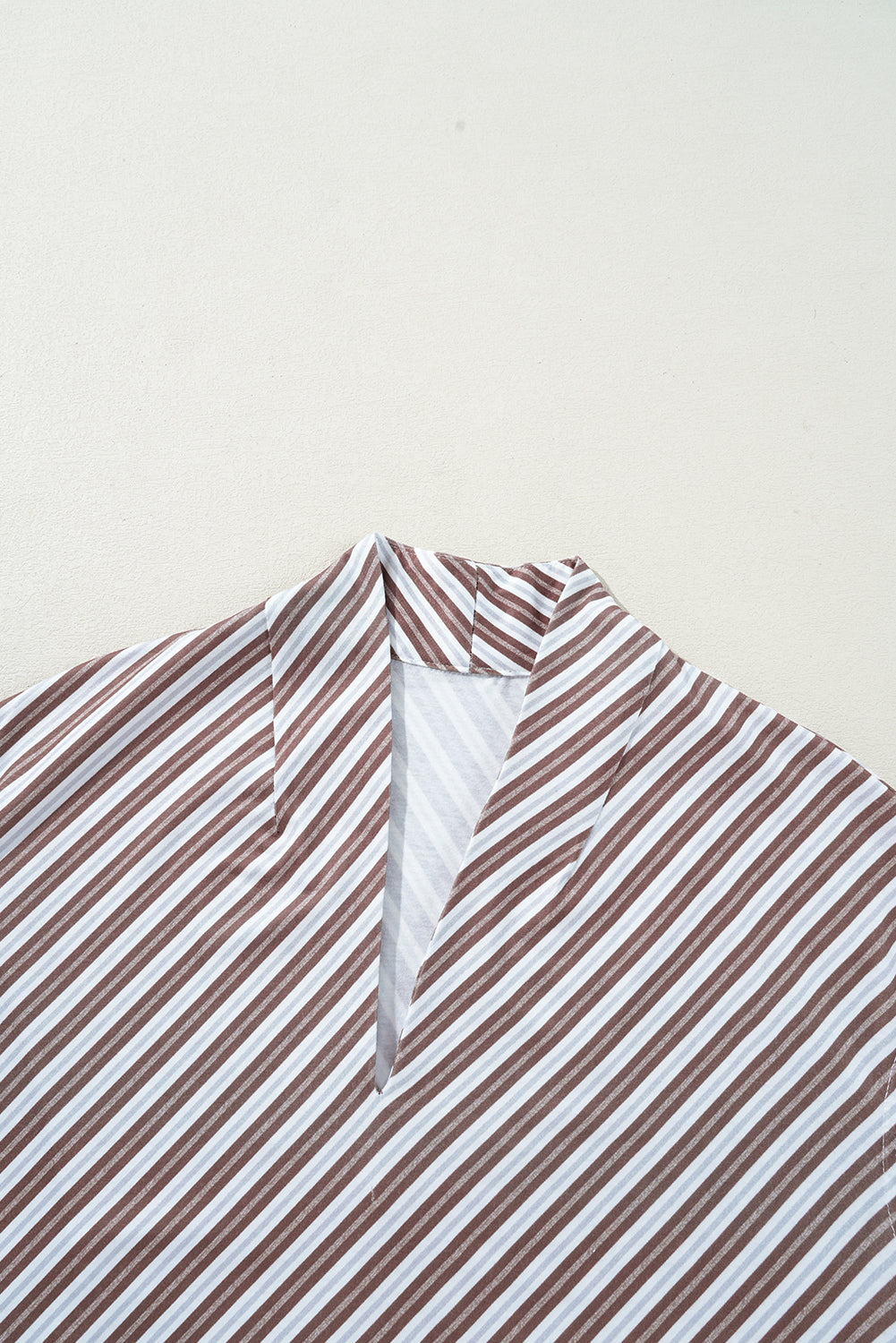 Chestnut Stripe V-Neck Cap Sleeve Blouse