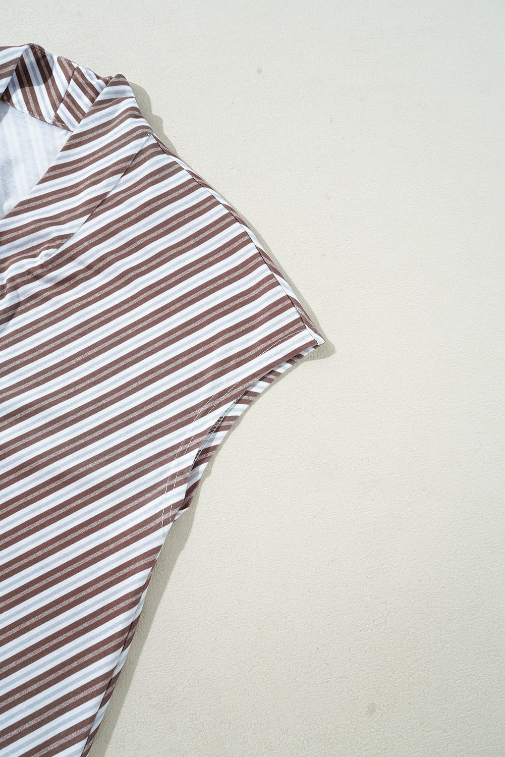 Chestnut Stripe V-Neck Cap Sleeve Blouse