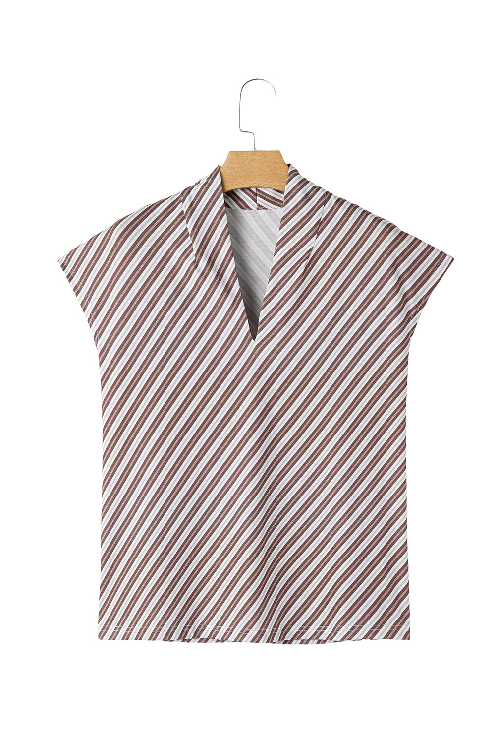 Chestnut Stripe V-Neck Cap Sleeve Blouse