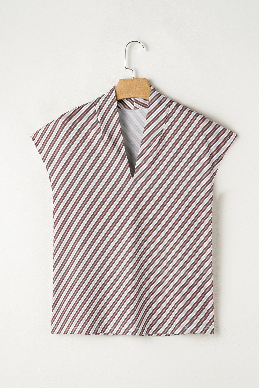 Chestnut Stripe V-Neck Cap Sleeve Blouse