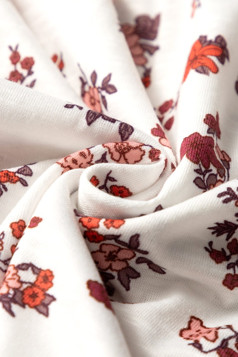 White Boho Floral Ruched Short Sleeve Blouse