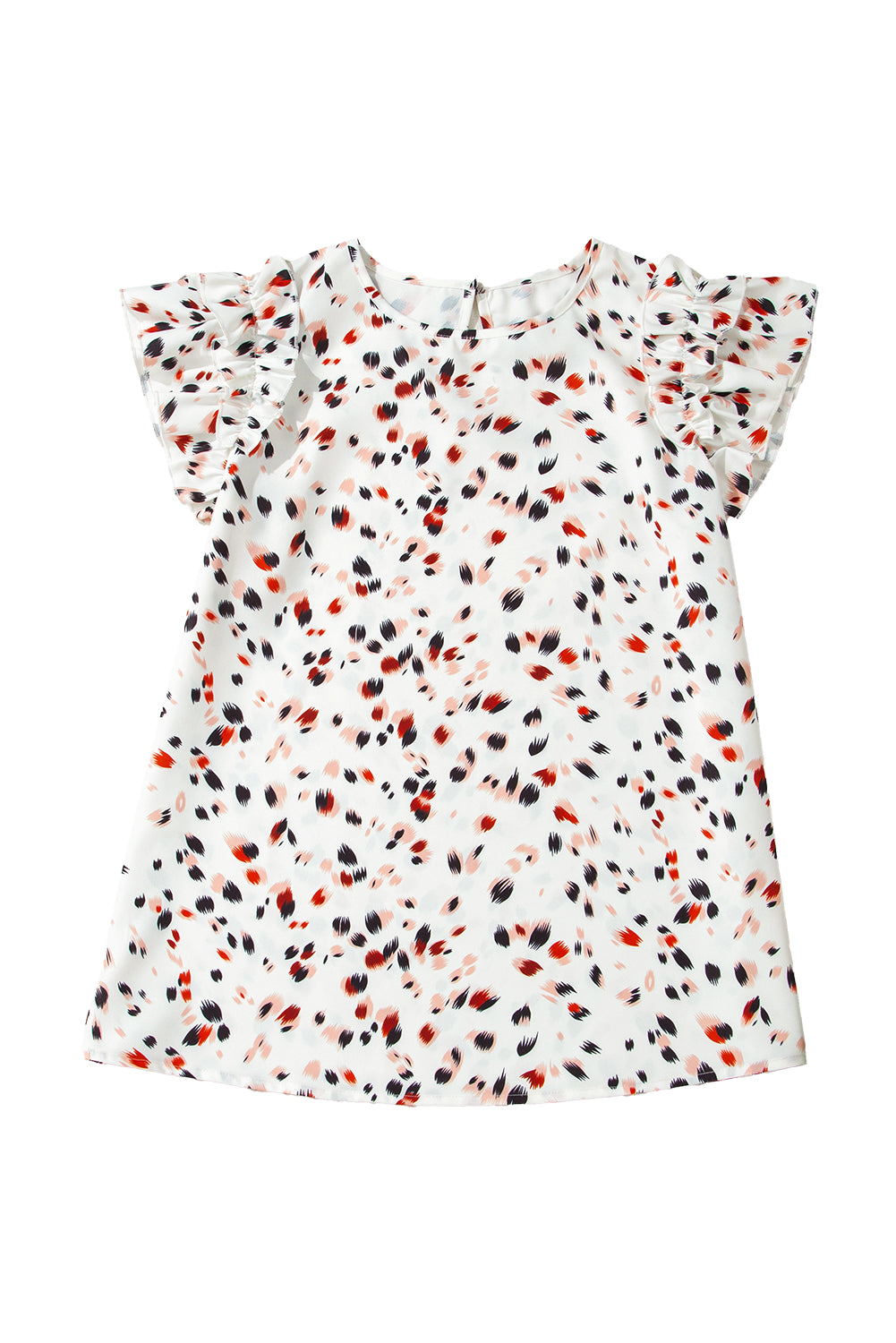 Beige Abstract Print Ruffle Flutter Blouse