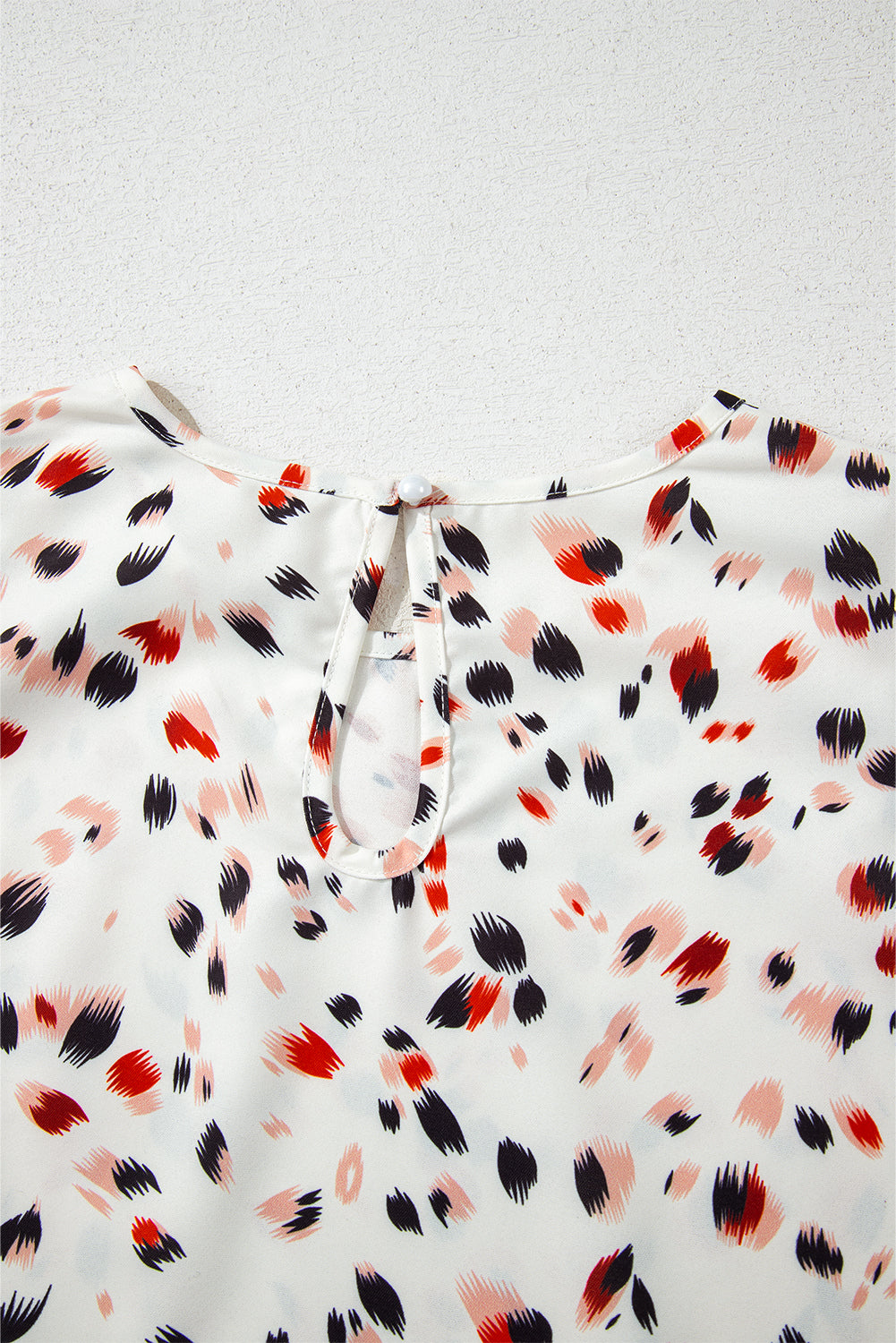 Beige Abstract Print Ruffle Flutter Blouse