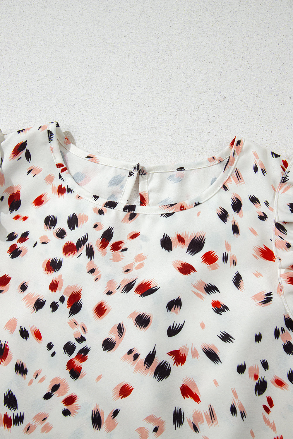 Beige Abstract Print Ruffle Flutter Blouse