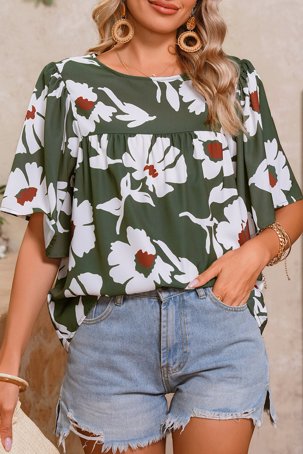 Green Allover Abstract Print Top