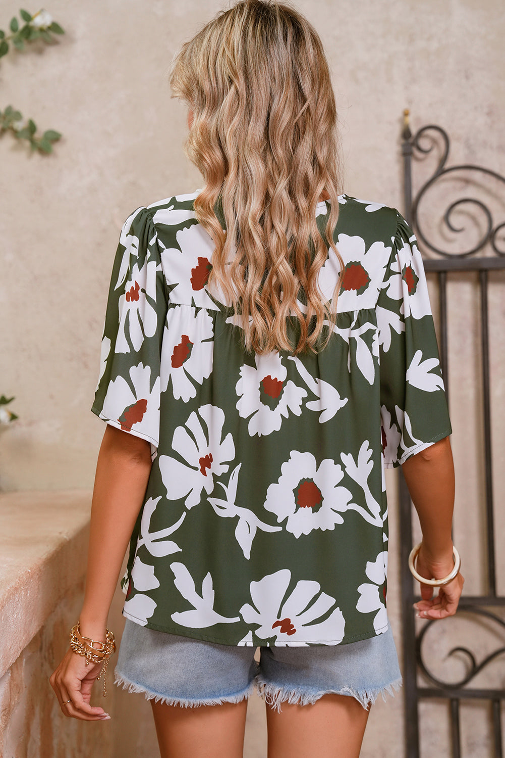 Green Allover Abstract Print Top