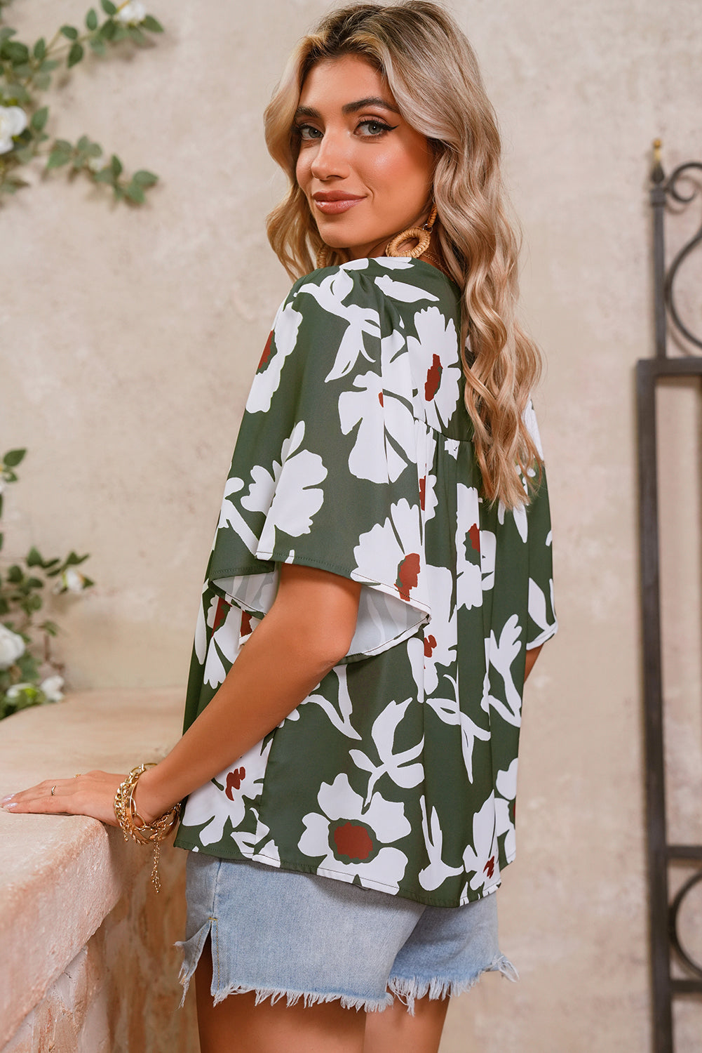 Green Allover Abstract Print Top