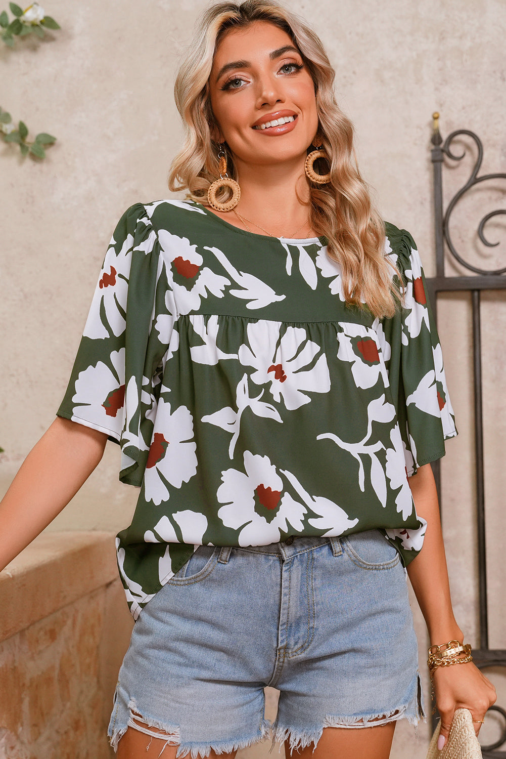 Green Allover Abstract Print Top