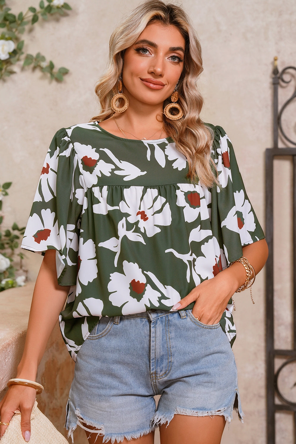 Green Allover Abstract Print Top