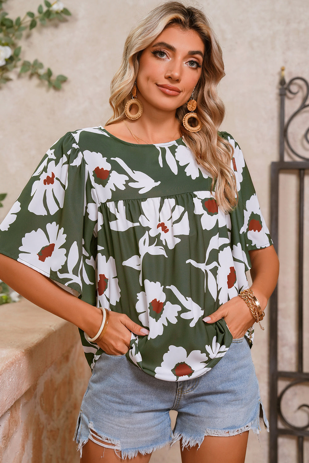 Green Allover Abstract Print Top