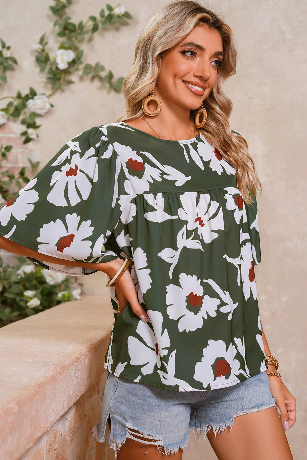 Green Allover Abstract Print Top