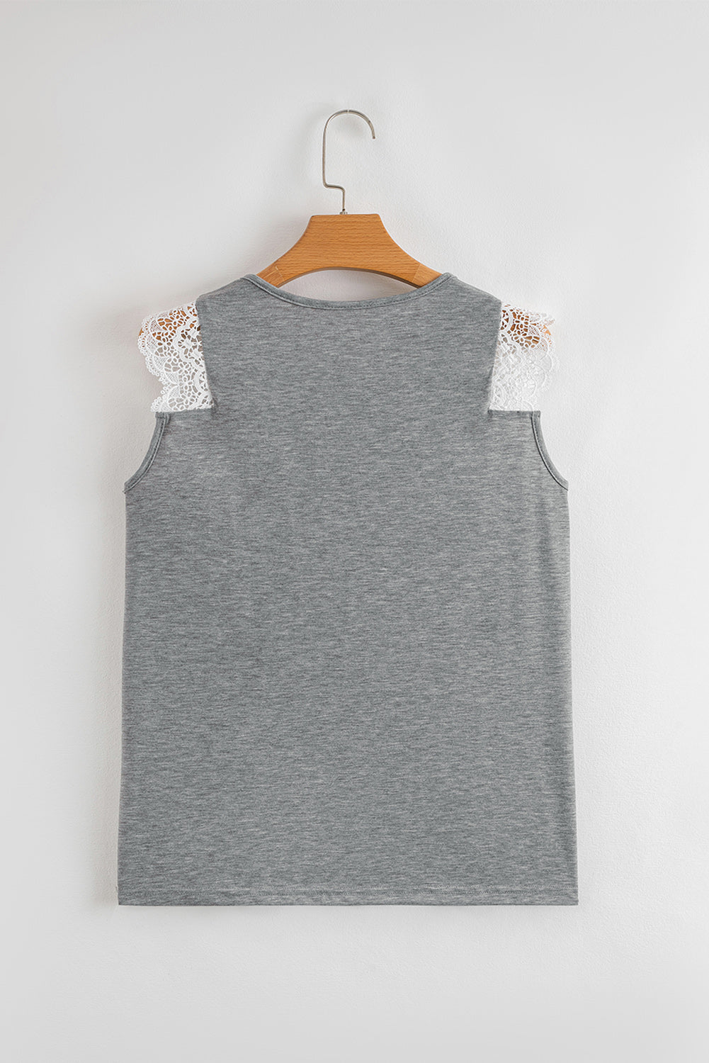 Gray Lace Patchwork Criss Cross V Neck Top