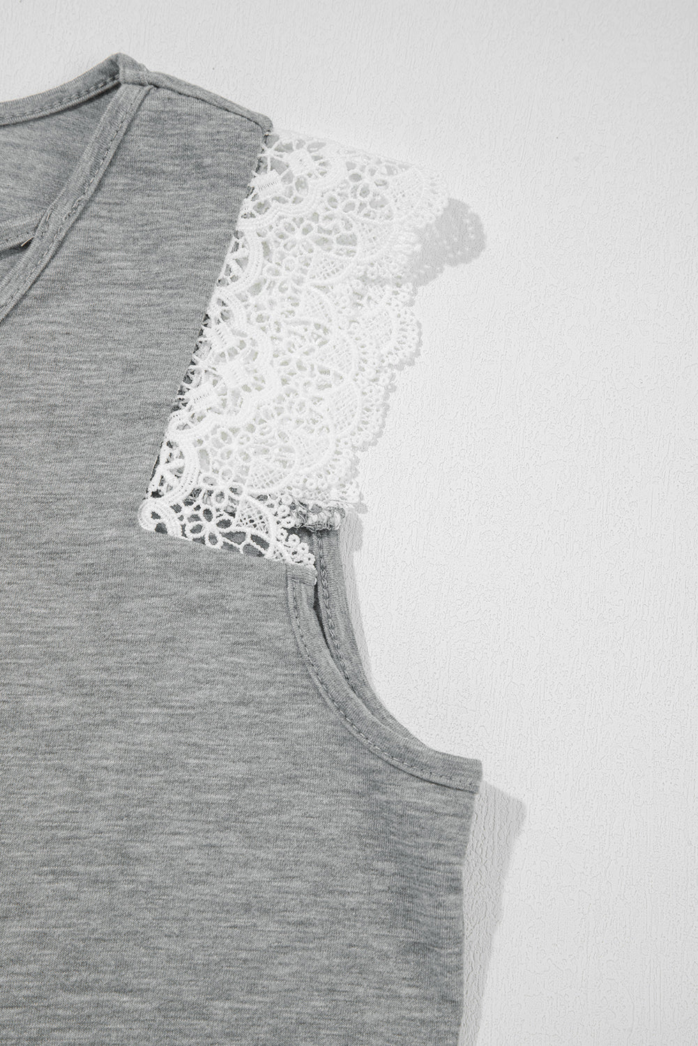 Gray Lace Patchwork Criss Cross V Neck Top