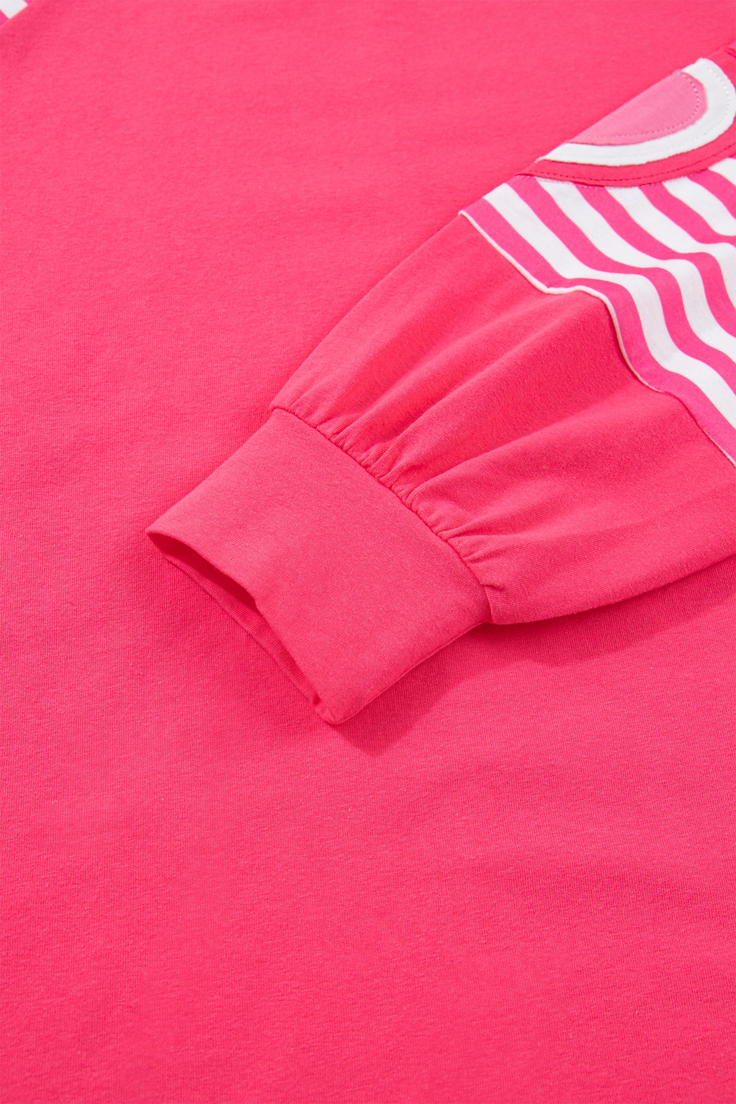 Strawberry Pink Heart Shape Striped Patchwork Long Sleeve Loose Top