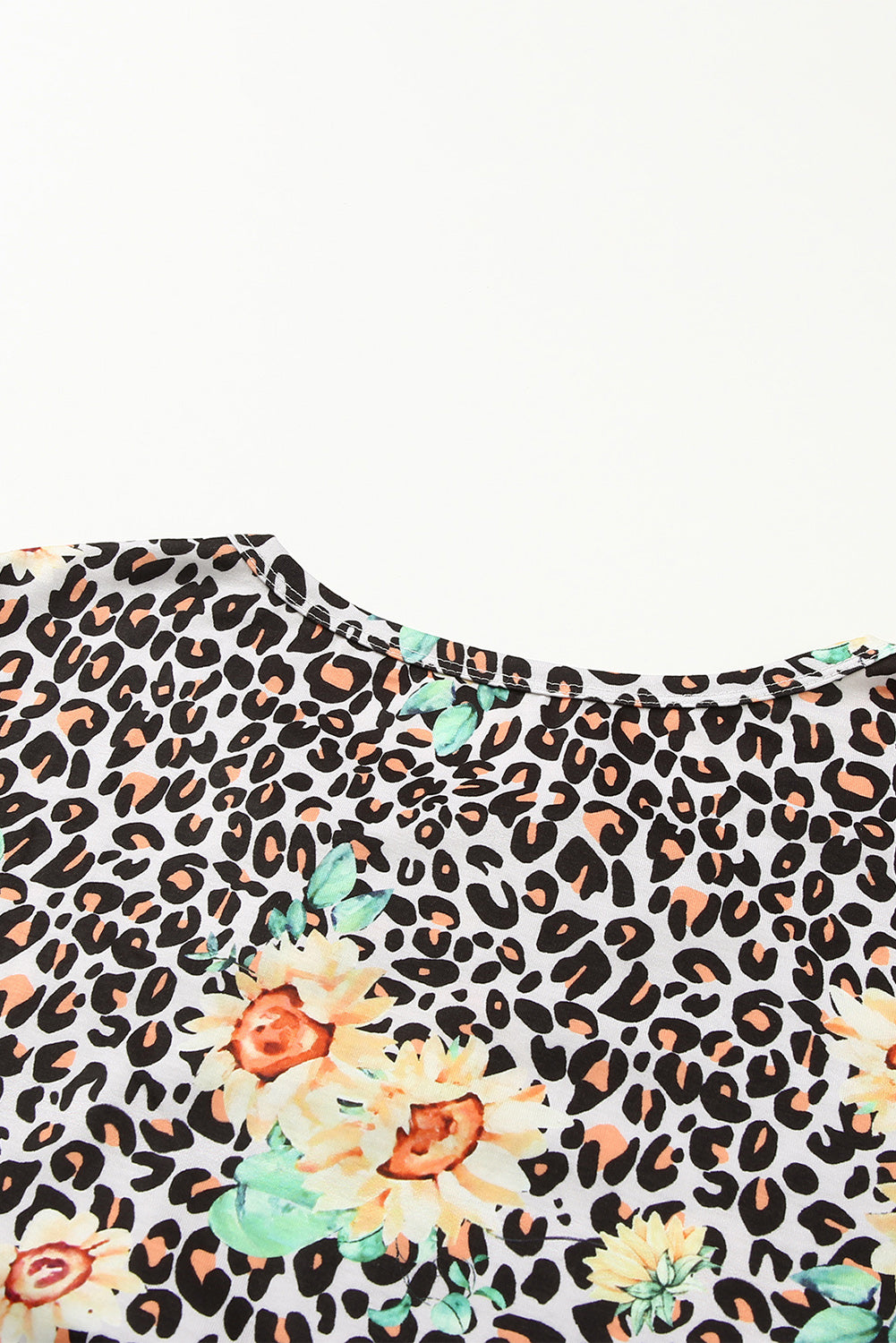 Leopard Sunflower Print Cross Neck T-Shirt