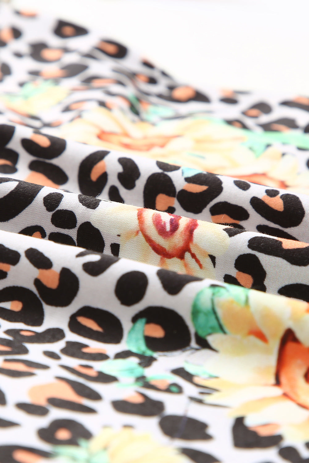 Leopard Sunflower Print Cross Neck T-Shirt