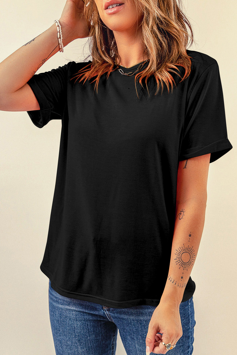 Casual Plain Crew Neck Tee black or white