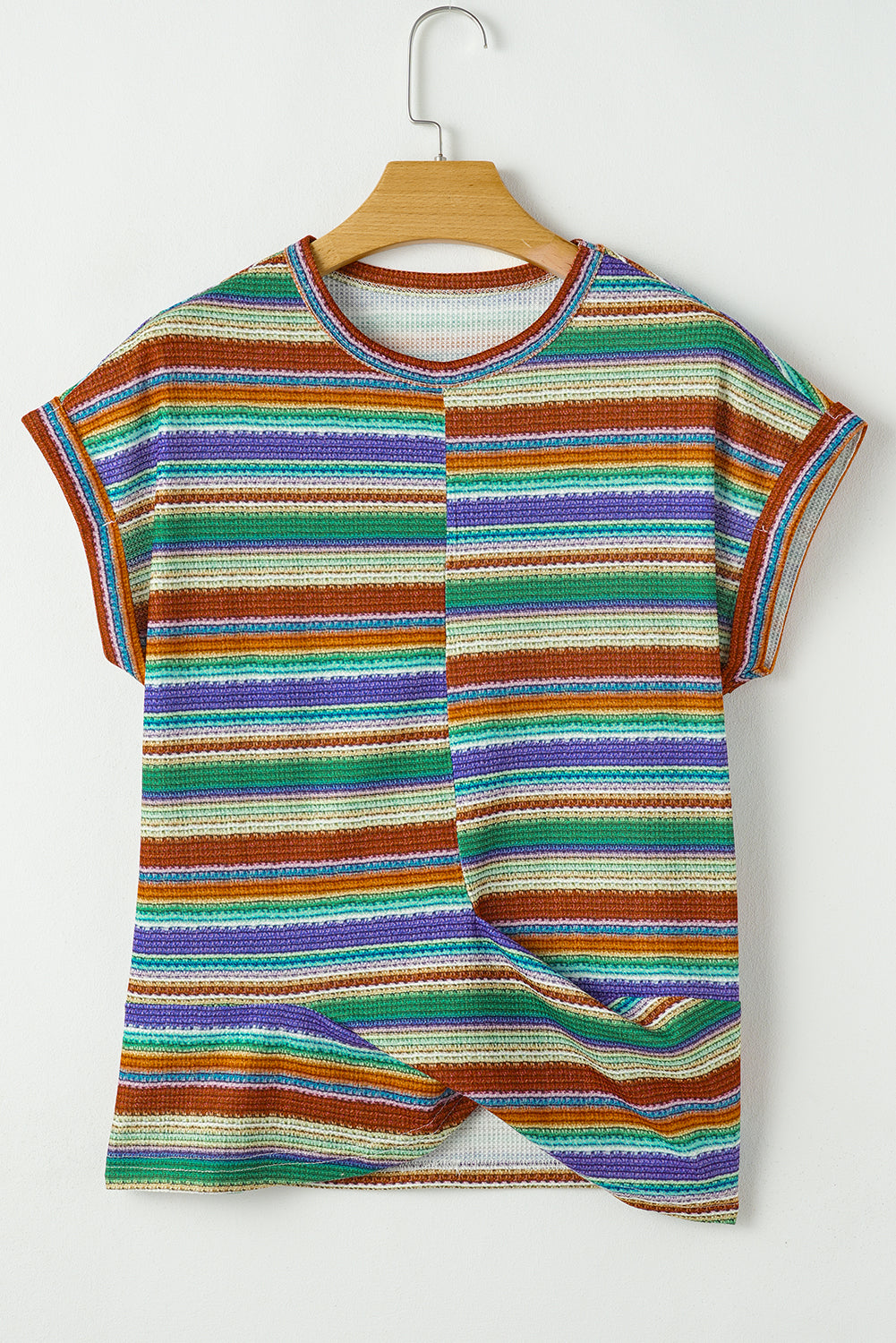 Multicolour Striped Twisted Hem Boho T-Shirt