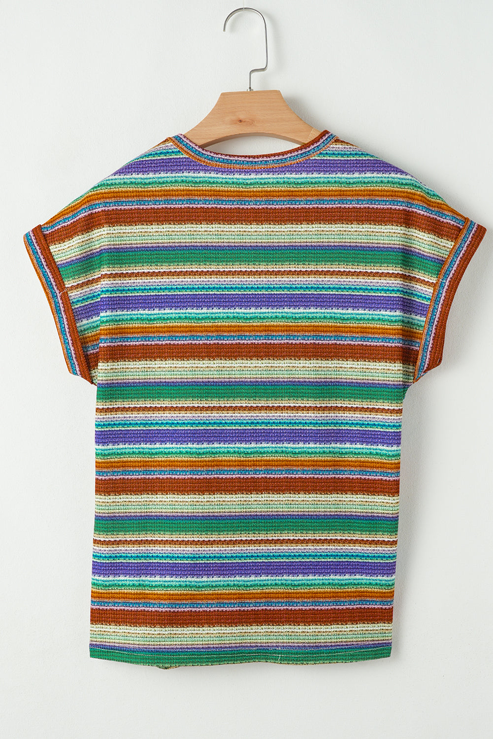 Multicolour Striped Twisted Hem Boho T-Shirt