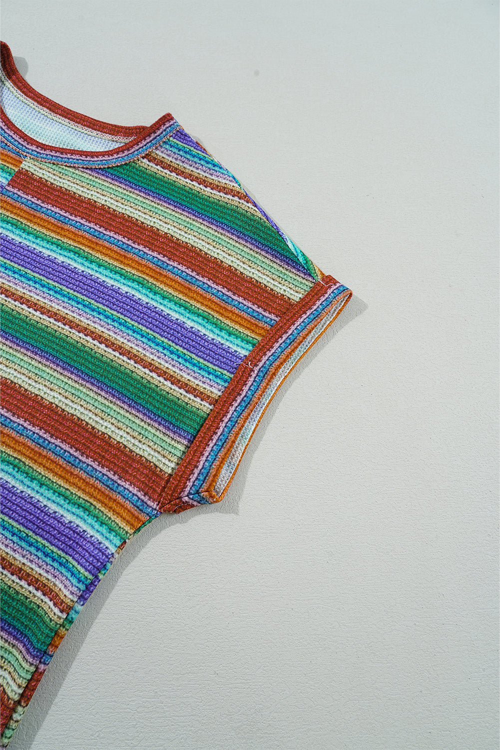 Multicolour Striped Twisted Hem Boho T-Shirt