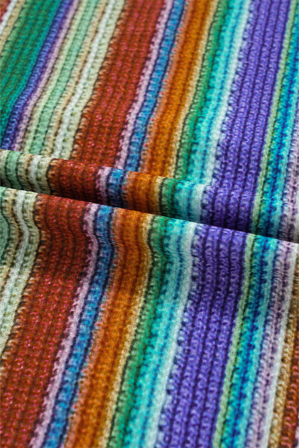 Multicolour Striped Twisted Hem Boho T-Shirt
