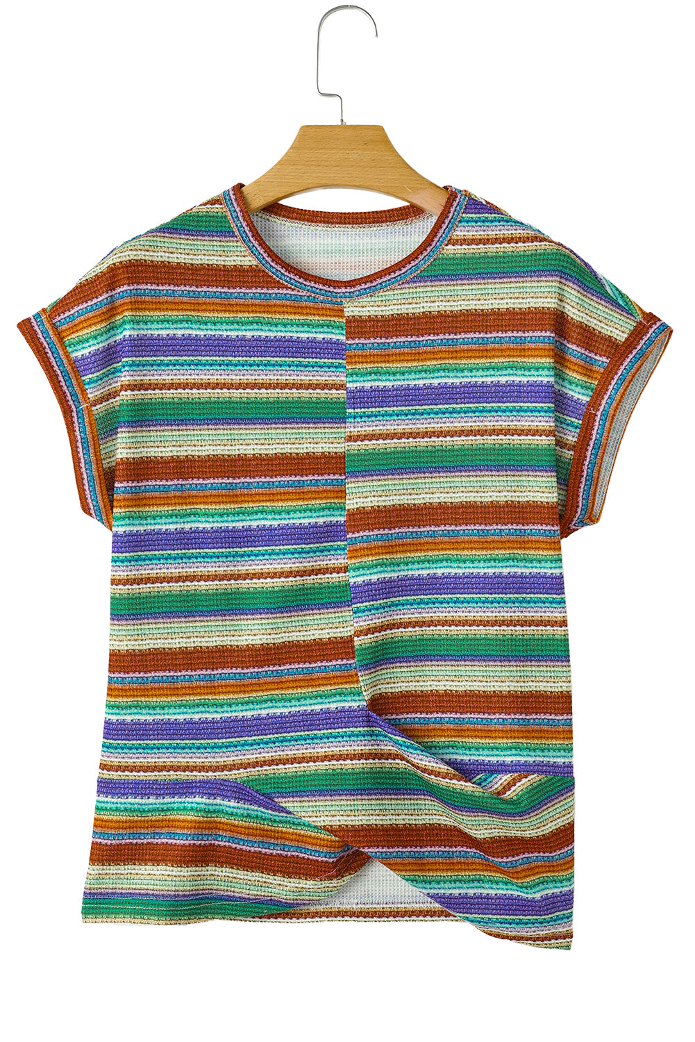 Multicolour Striped Twisted Hem Boho T-Shirt