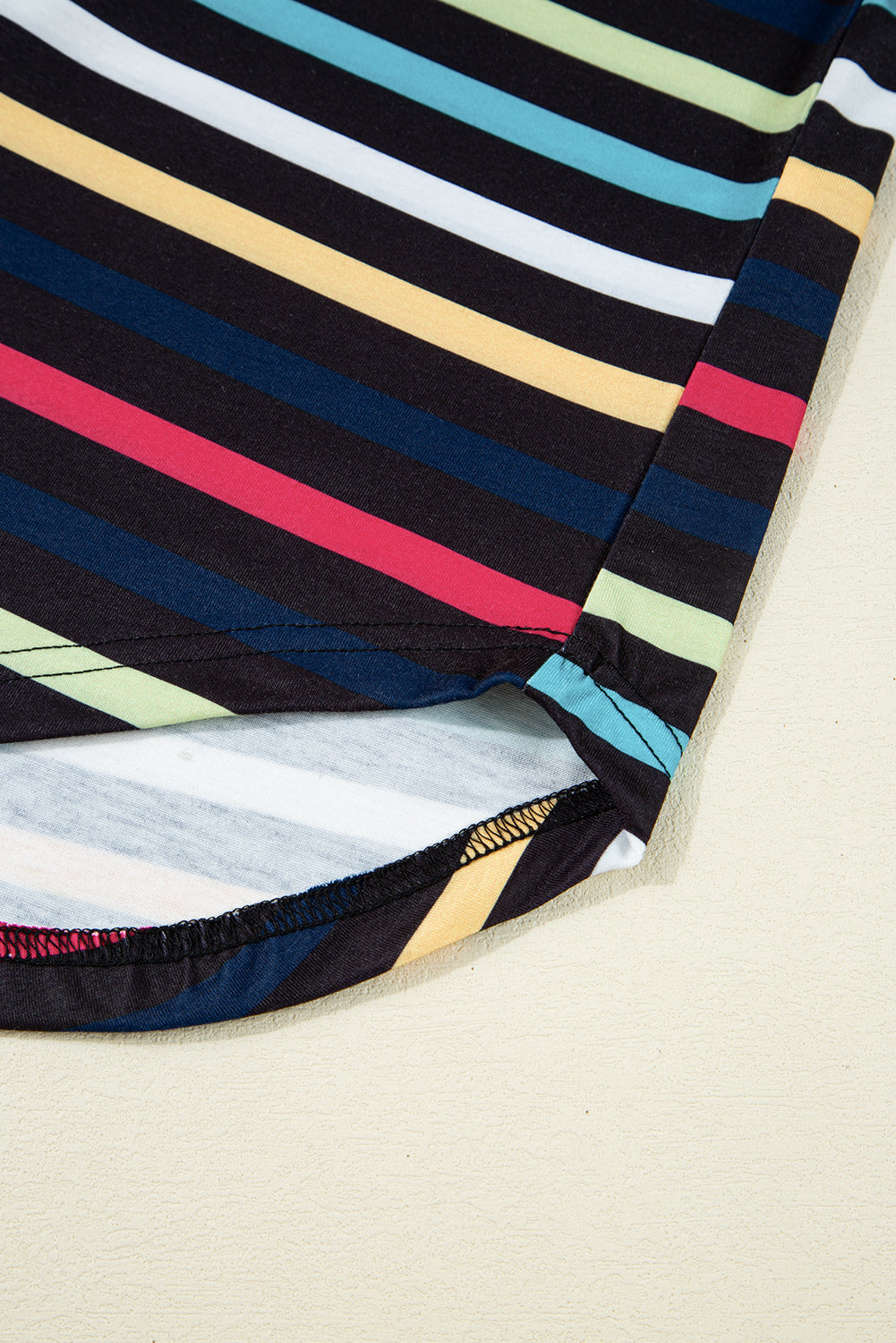 Black Colorful Striped Contrast Edge Crew Neck T Shirt