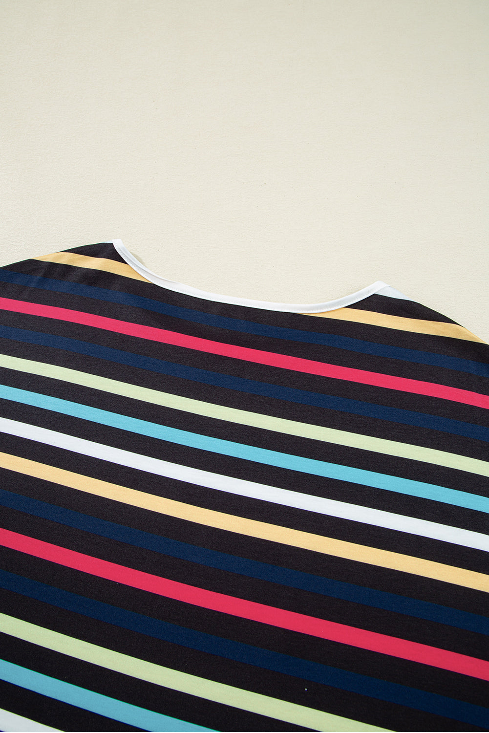 Black Colorful Striped Contrast Edge Crew Neck T Shirt