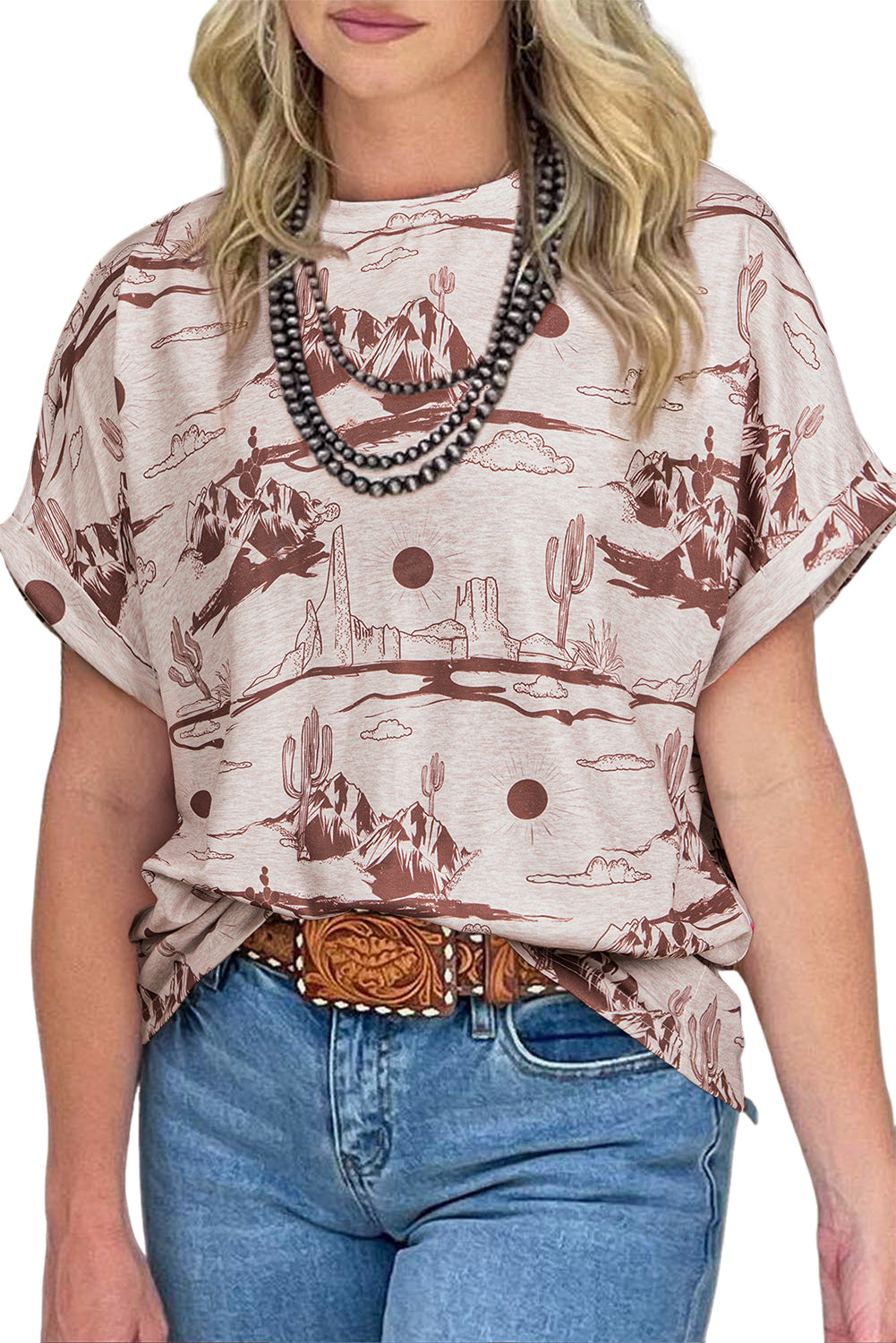 Brown Summer Desert Sand Print Short Sleeve Tee