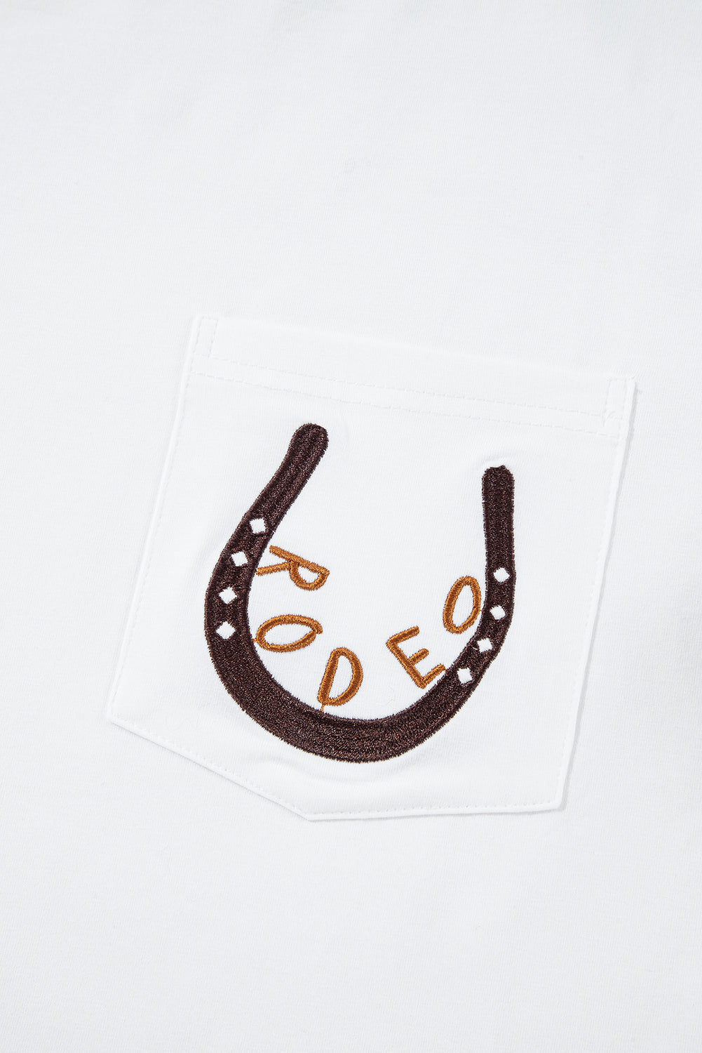 White RODEO Horseshoe Embroidered Patch Pocket Tee
