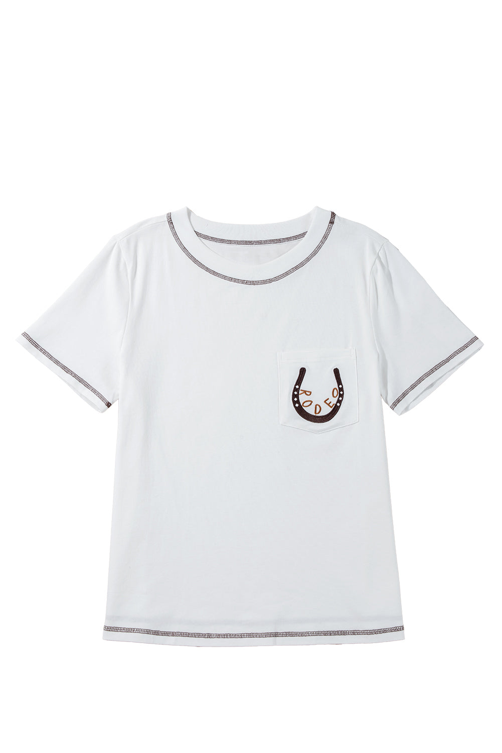 White RODEO Horseshoe Embroidered Patch Pocket Tee
