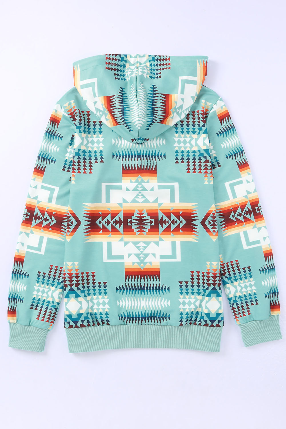 Aztec Geometric Drawstring Zipper Hoodie