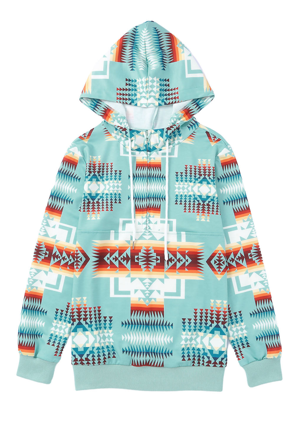 Aztec Geometric Drawstring Zipper Hoodie
