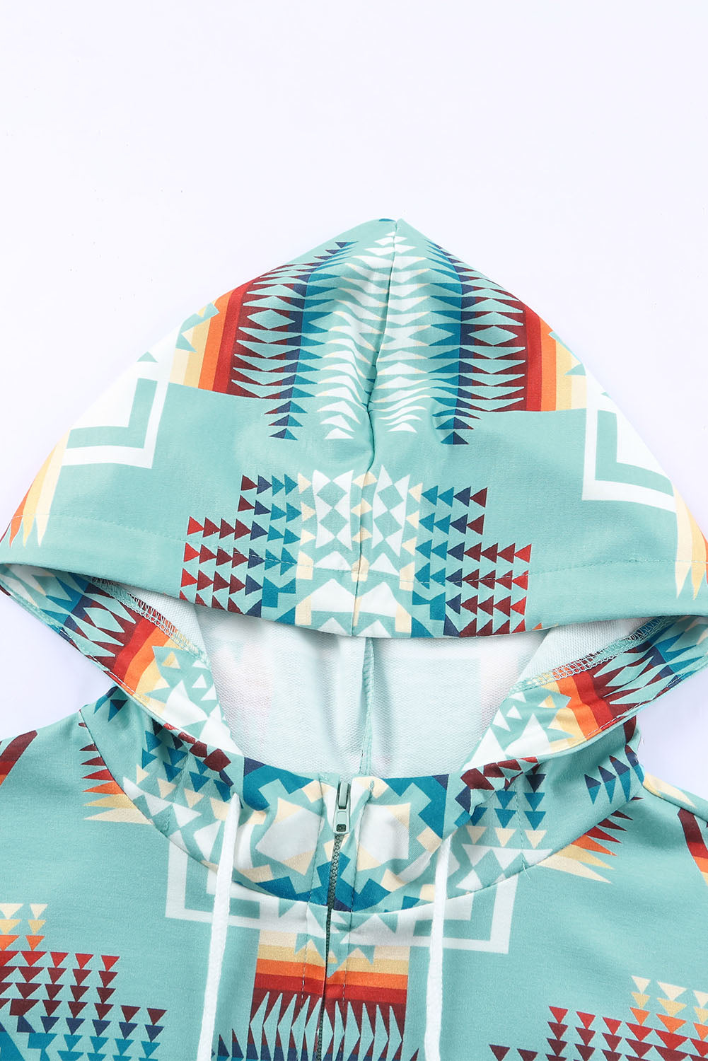 Aztec Geometric Drawstring Zipper Hoodie