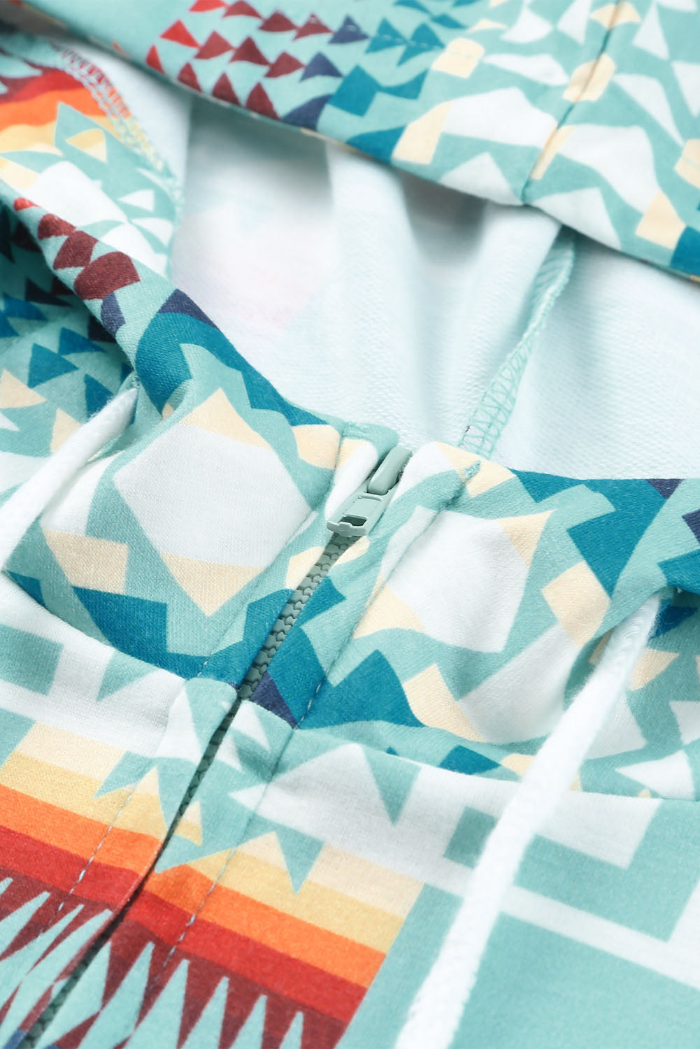 Aztec Geometric Drawstring Zipper Hoodie