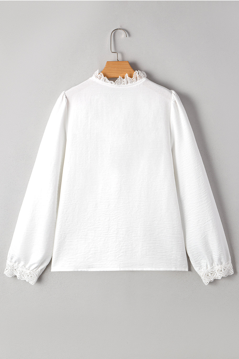 White Lace Patchwork Buttoned Collar Loose Shirt